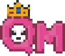 Make a cute logo with letter QM. crown on top of letter Q with base colour PINK fuse bead pattern, 29×29 bead grid